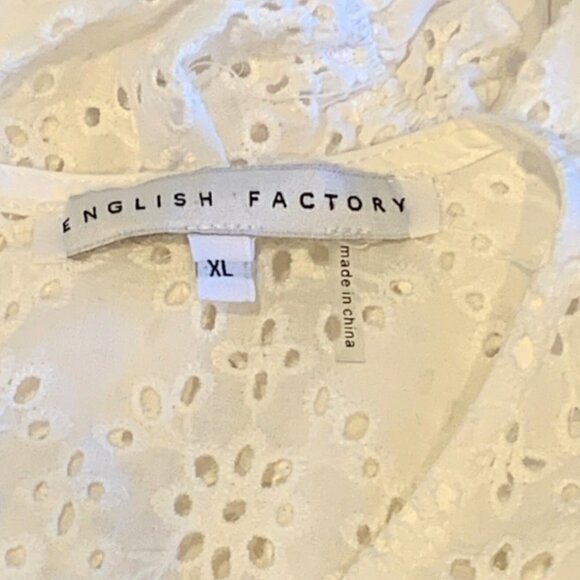 English Factory Puff Sleeve Blouse 100% Cotton White Eyelet Upper Sz XL 138L - Picture 7 of 8